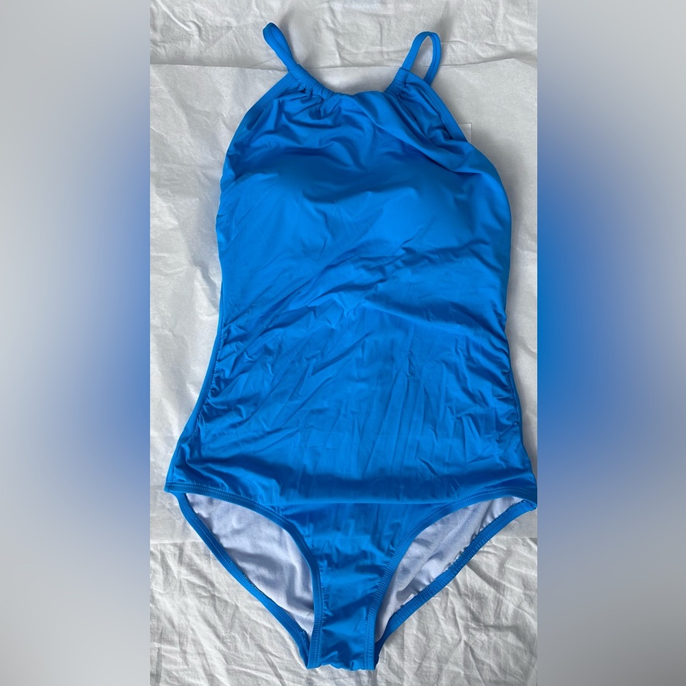 NWT Jantzen Blue High Neck Halter Full Coverage One Piece Swimsuit